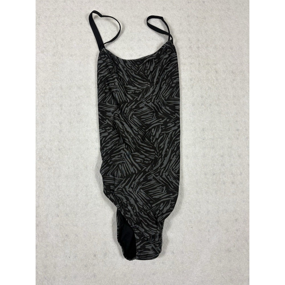 Women's Speedo One Piece Black Grey Pattern Athletic Size 14/40 Swim Suit Eco